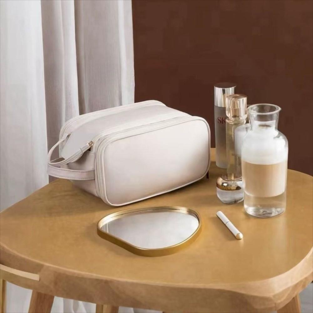 Multifunktionale Make-up-Tasche mit Doppelreißverschluss PU-Leder Tragbare Reisetaschen für Damen