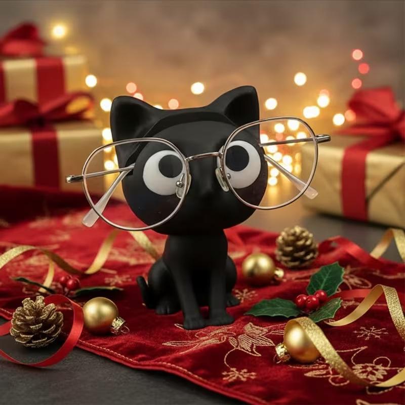 Cute Black Cat Eyeglass Holder Resin Cat Glasses Stand Kawaii Desk Decor for Sunglasses Eyewear Perfect Gift for Cat Lovers