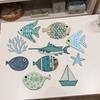 10 Pcs Wood Nautical Wall Decor Rustic Beach Theme Fish Starfish Sailboat Coral Wall Art Coastal Ocean Hanging Sculpture for Living Room Bedroom