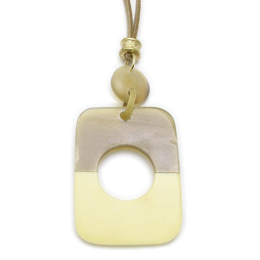 Necklace Natural Material Buffalo Horn Wood Combination Leather Necklace Acrylic Natural Pendant KN55001 Women's (White)