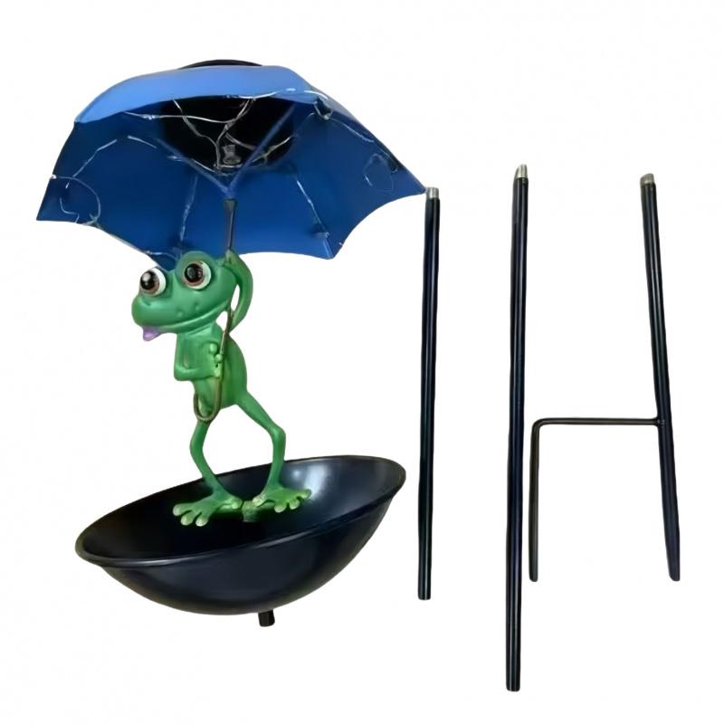 Creative Frog Umbrella Holding Solar Iron Art Ornament bird feeder for Outdoor Garden Courtyard Decorative Sign Suitable
