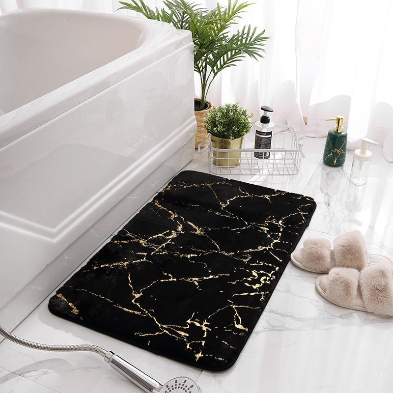 Black Marble Bathroom Rug Bathroom Absorbent Bedroom Door Rug Kitchen Balcony Living Room Entrance Carpet Home Decoration