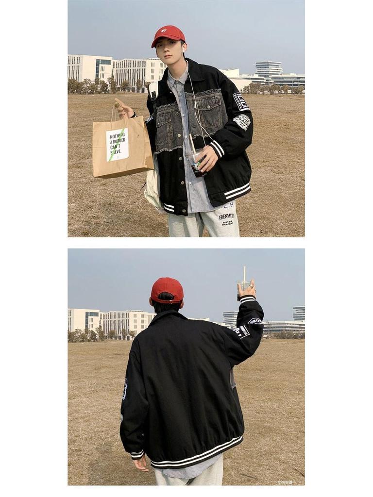 Men's Retro Patchwork Denim Jacket - Thickened Winter Shearling Lining, Versatile Trendy Ins Hipster Style