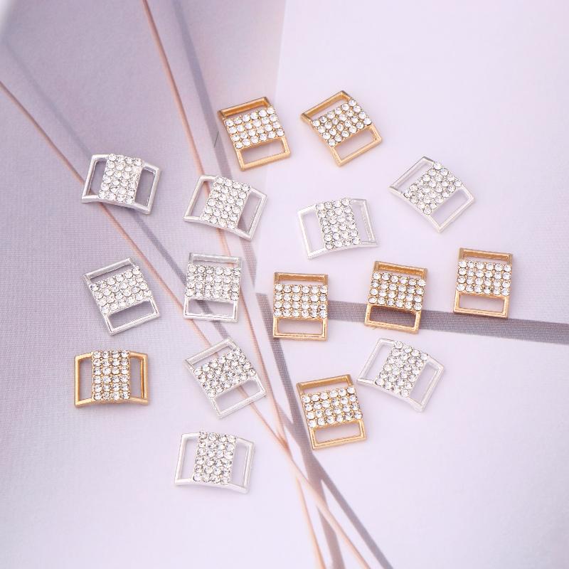 10 Peças 10*15MM Fivela Conector de Bikini com Strass Corrente de Liga Acessórios Decorativos de Strass para Roupa de Banho Joias DIY