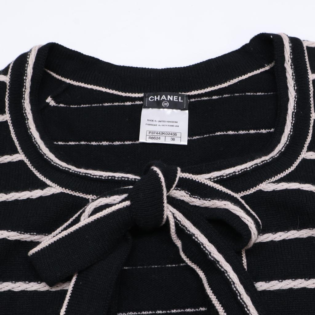 Chanel [Excellent Condition] P37442K02435 Striped Cashmere 100% Short Sleeve Knit Tops 38 blackUsed