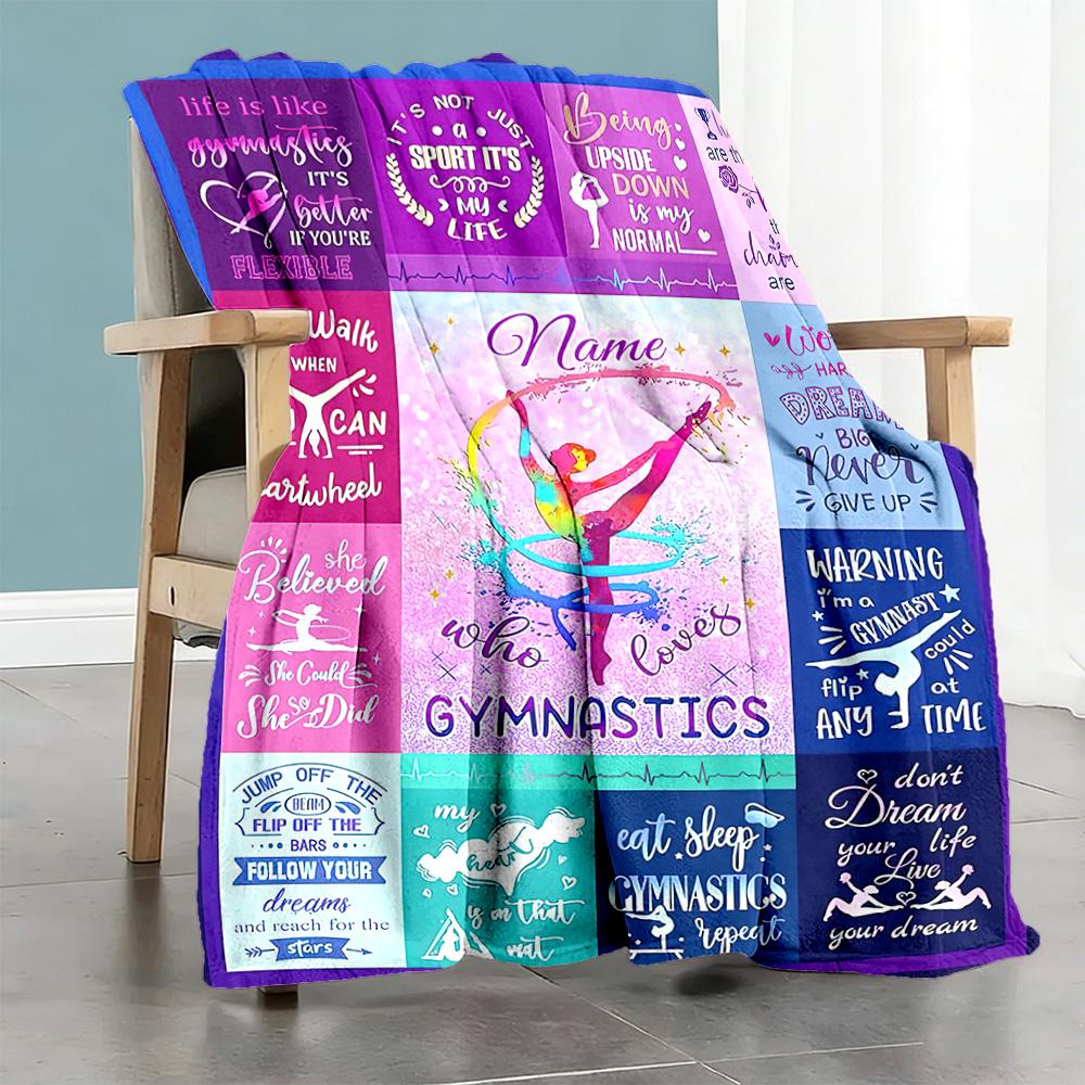 Gymnastics6 Personalized Text Blanket Lightweight Customizable Blanket Comfortable for Bed Picnics Sofa Living Room Ideal for All Seasons