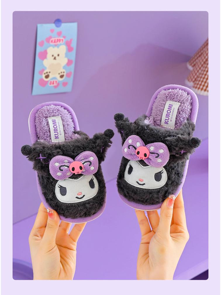 Sanrio Kuromi Girls' Winter Plush Slippers – Cute, Warm Cotton Indoor Footwear