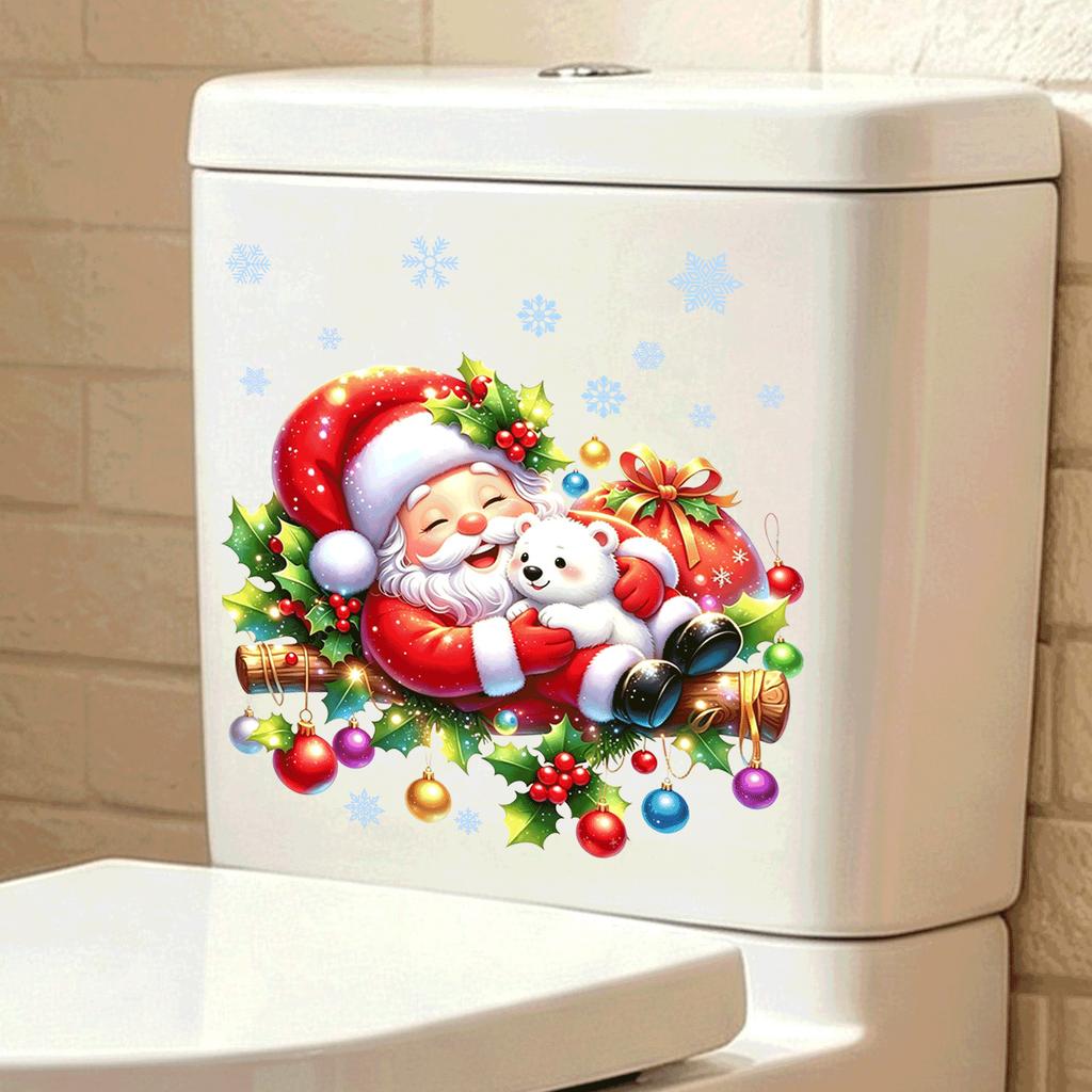 Cartoon Santa Claus Toilet Cover Decoration Sticker for Bathroom Toilet Cover Decoration