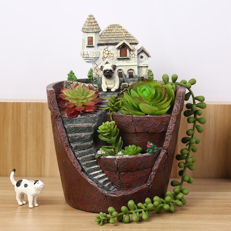 Resin Ornaments: Cross-border Succulent Flower Pot for Home Gardening and Micro Landscape