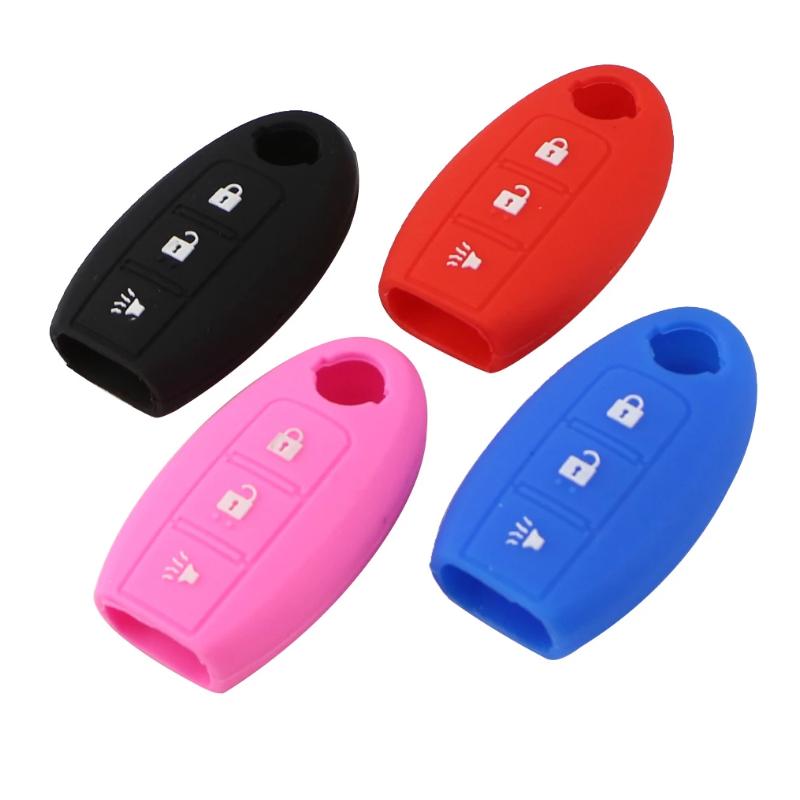 

my good car Car Silicon 3 Button Key Case Cover Holder for Nissan Maxima Altima Teana Tiida Sylphy Sunny X-Trail Key Protector pink key case