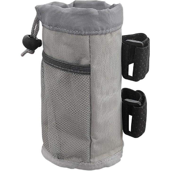 Cup Holder for Bike, Oxford Cycling Drink Holder with Mesh Pocket and Cord Lock, Universal Water Bottle Organizer for Scooter Wheelchair Handlebar,