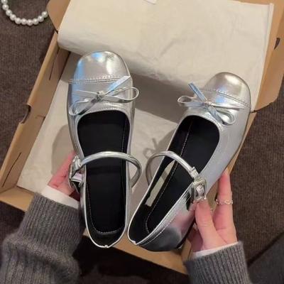 Französische leichte Schleife Damen Mary Jane Schuhe Sommer neu einfarbig flacher Boden mit Rock Ein-Wort-Schnalle Einzelne Schuhe