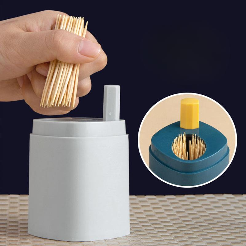 Color-blocking Toothpick Box Automatic Pop-up Toothpick Can Portable Press-type Toothpick Holder for Home Living Room