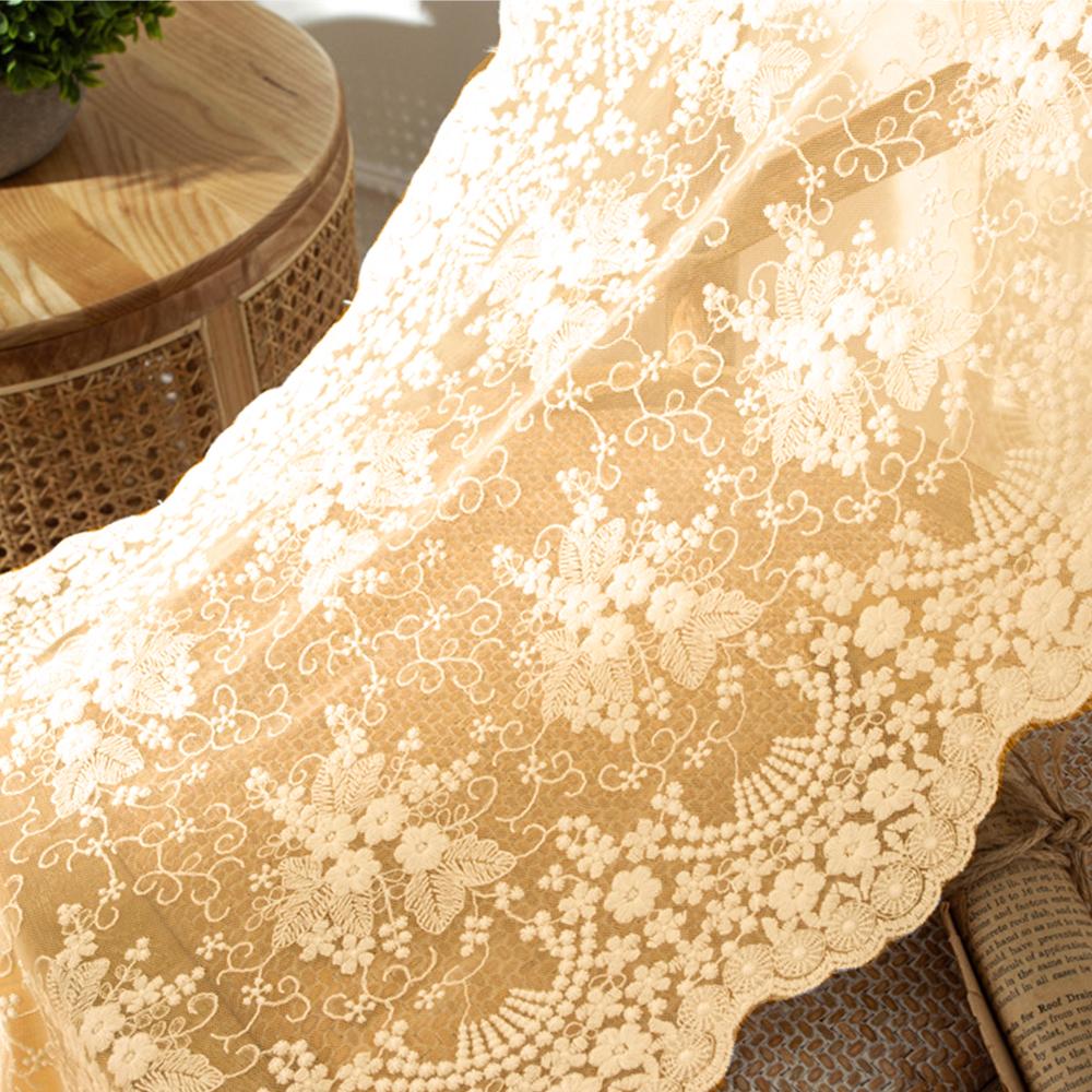 White Beige Lace Table Runner Embroidery Cotton Lace Fabric Table Cover Floral Lace Table Runner Vintage Wedding Tea Party Decor