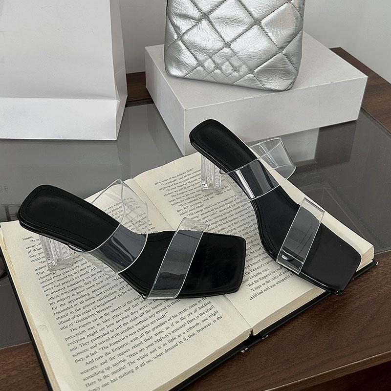 Fashion Fashion Transparent Heels Sandals Slides Shoes For Women Footwear Square Toe Ladies High Heels Sandals Shoes Female Pumps