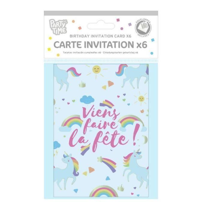 Cartes D'invitation - PARIS PRIX - Licorne - Lot De 6 - Couleur Blanc - Pour Enfants