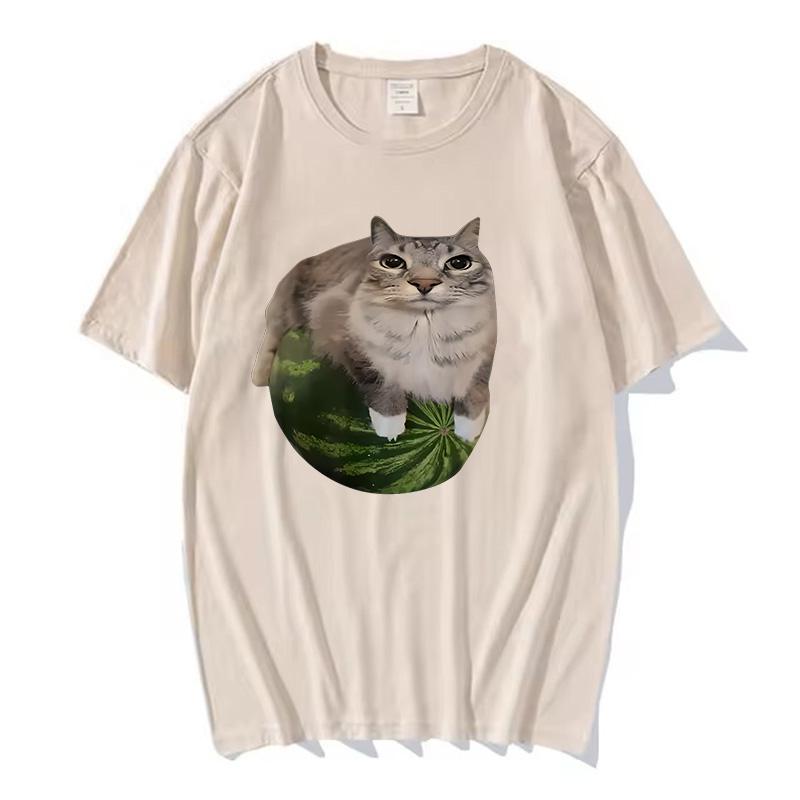 90s Y2k Watermelon Cat Silly Cat Meme T-Shirt A Hilarious Watermelon Print Shirt Is A Stylish Top Tee Women