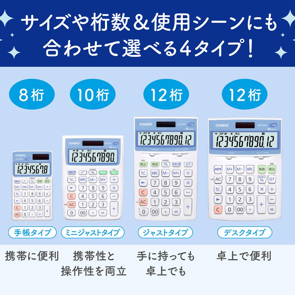 Casio Antibacterial Just 12 Calculator, Type, Digits, JW-122CL-N