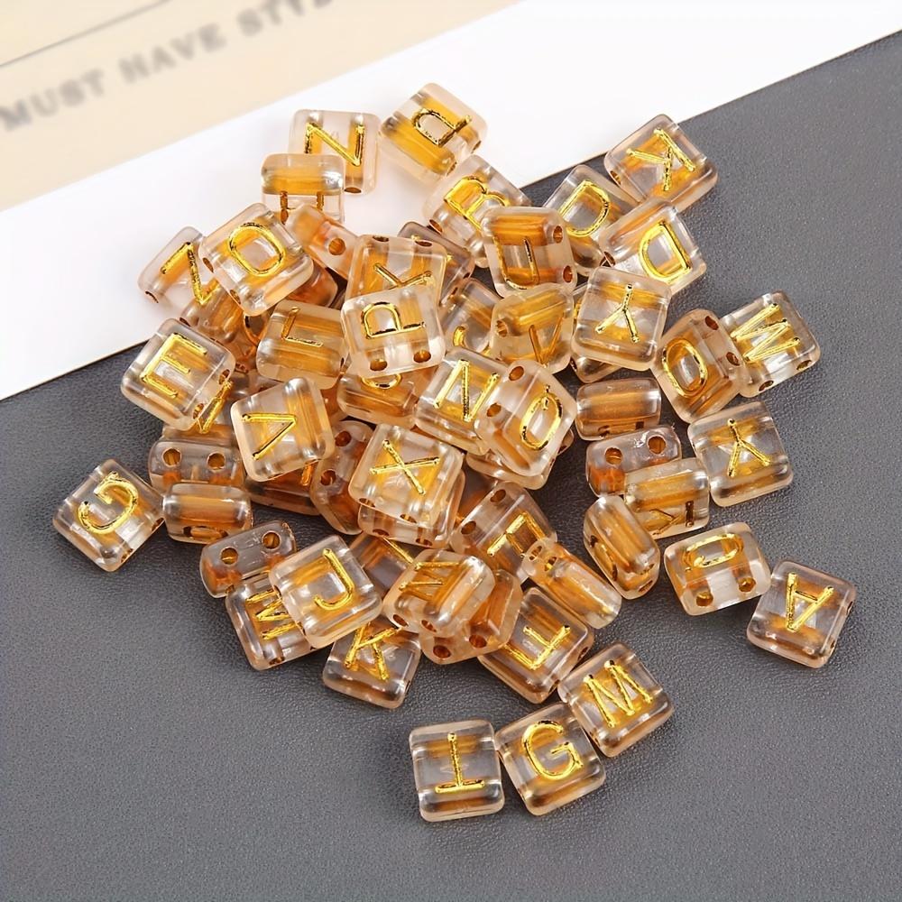 50/100/200pcs Simple and Mature Bohemian Style Acrylic Double Hole Gold Transparent Letter Beads DIY Jewelry Accessories