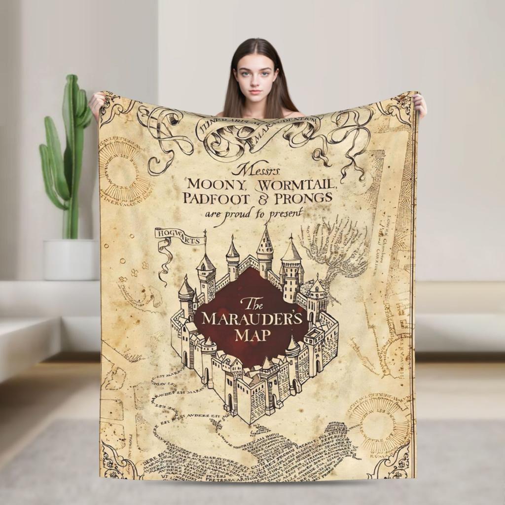 Super Warm Blanket Travel Office Marauders Map Throw Blanket  Flannel Bedspread For Living Room Aesthetic Sofa Bed Cover