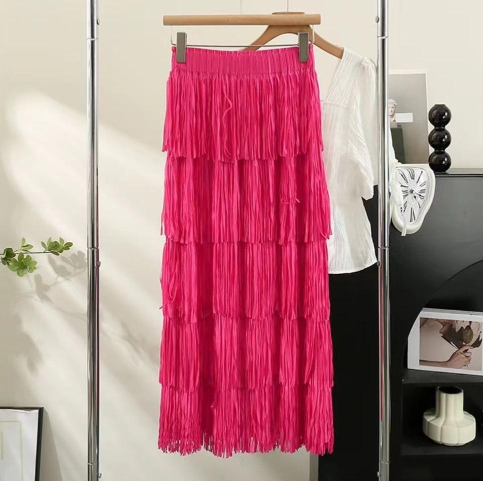 Women's High-End Pleated Fringe Skirt: New Summer Layered Cake Design, Slimming Hip-Hugging Fit