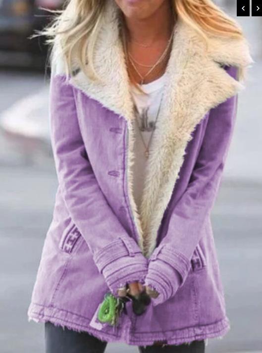 Women's Lapel Sherpa Lined Denim Jacket Straight Fit Urban Style Warm Fleece Winter Outer Coat