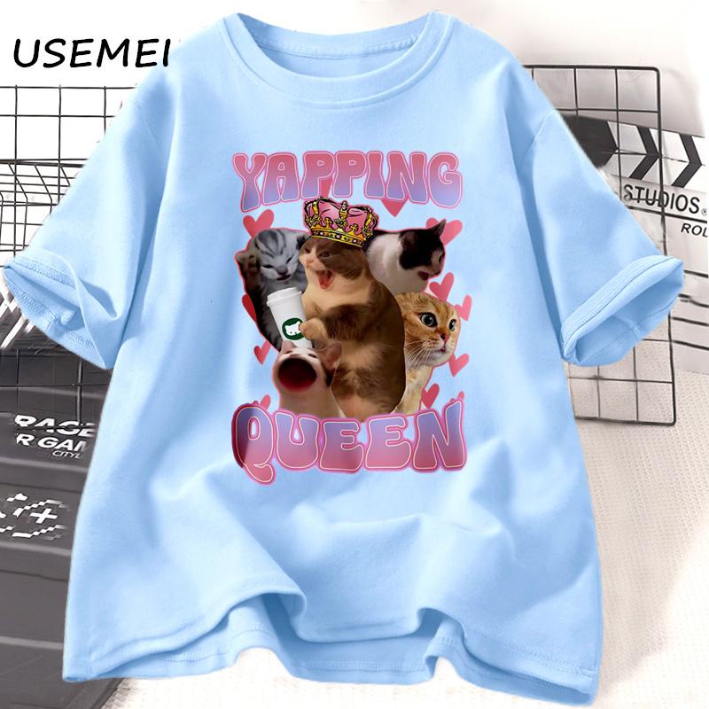

Лающая Королева Смешная Мем с Котом Хлопковая Ироничная Футболка с Котами Милая Футболка с Принтом Котов Подарок для Болтливой Подруги Женская Одежда 4XL