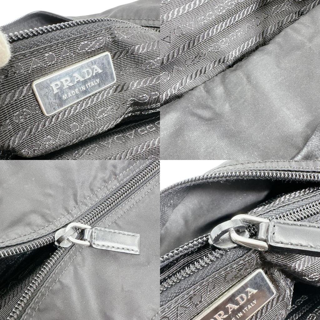 PRADA Triangle logo Tote Bag Nylon black Women Used