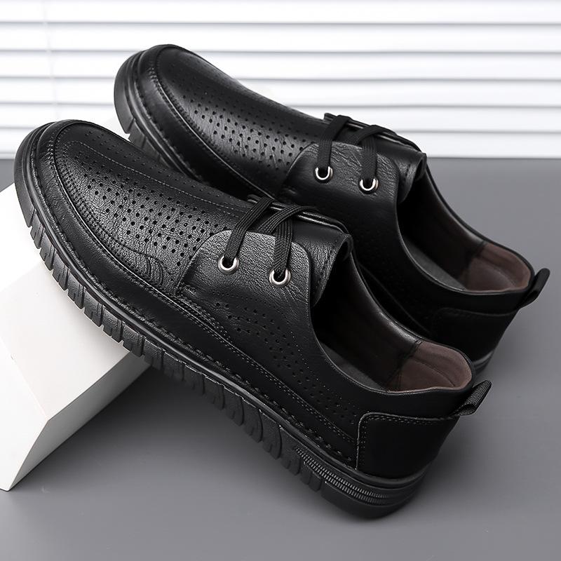 Fashion New Business Hollow Man Loafers Spring Autumn Non-slip Outdoor Walking Male Flat Shoes Casual Men's Leather Casual Shoes