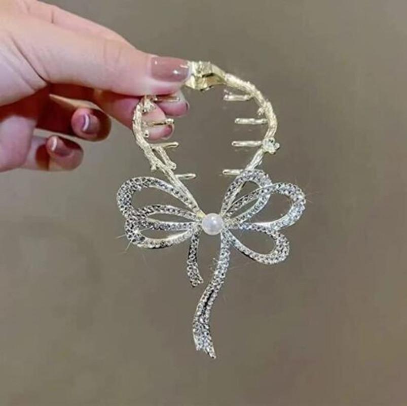 Korean Rhinestone Bow Hair Claws Ponytail Buckle Retro Bun Hair Clip Hairpin Women Barrettes Ponytail Holder Hair Accessories