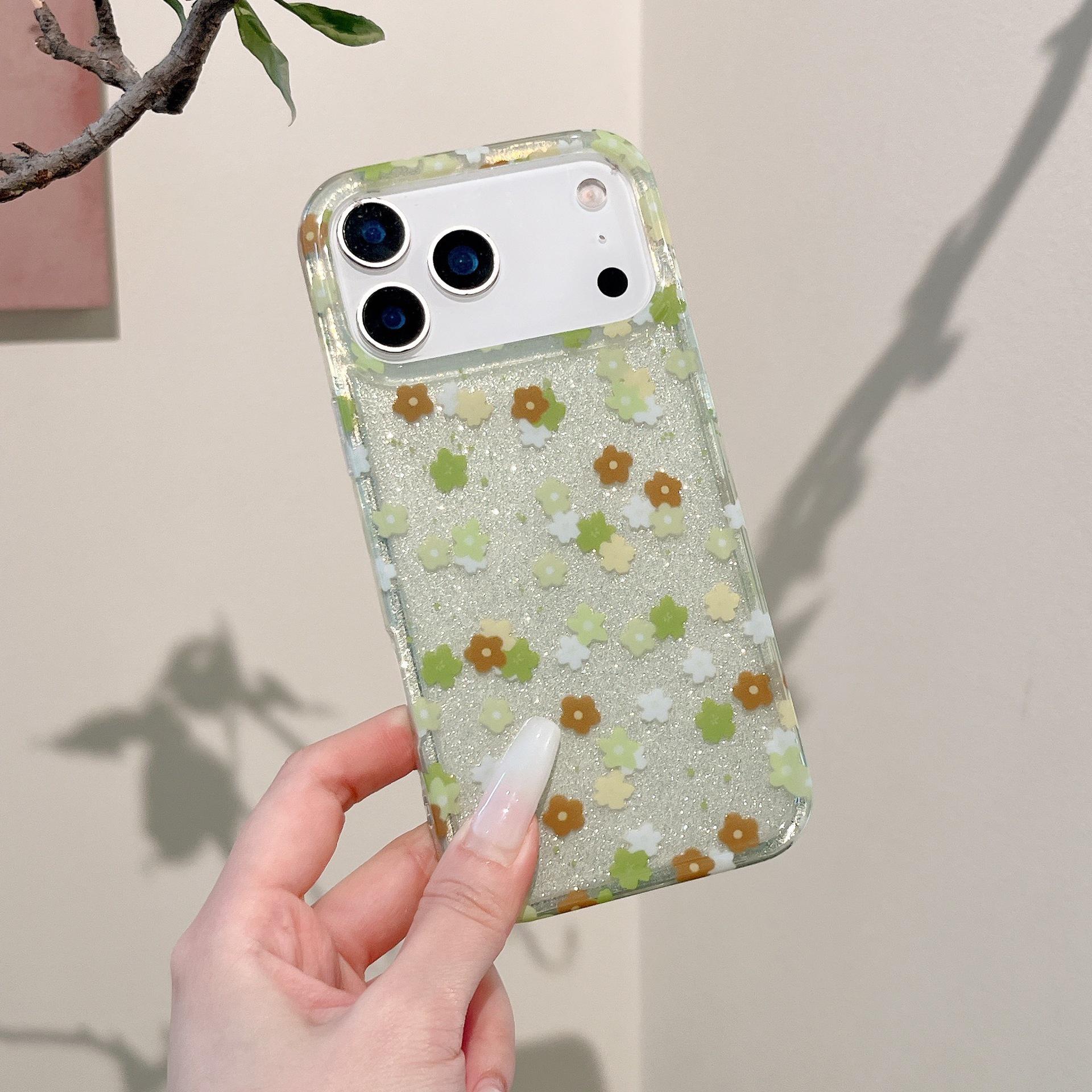 Spring Floral Glitter IMD Case for iPhone 14/15/16/17 Pro Max 16
