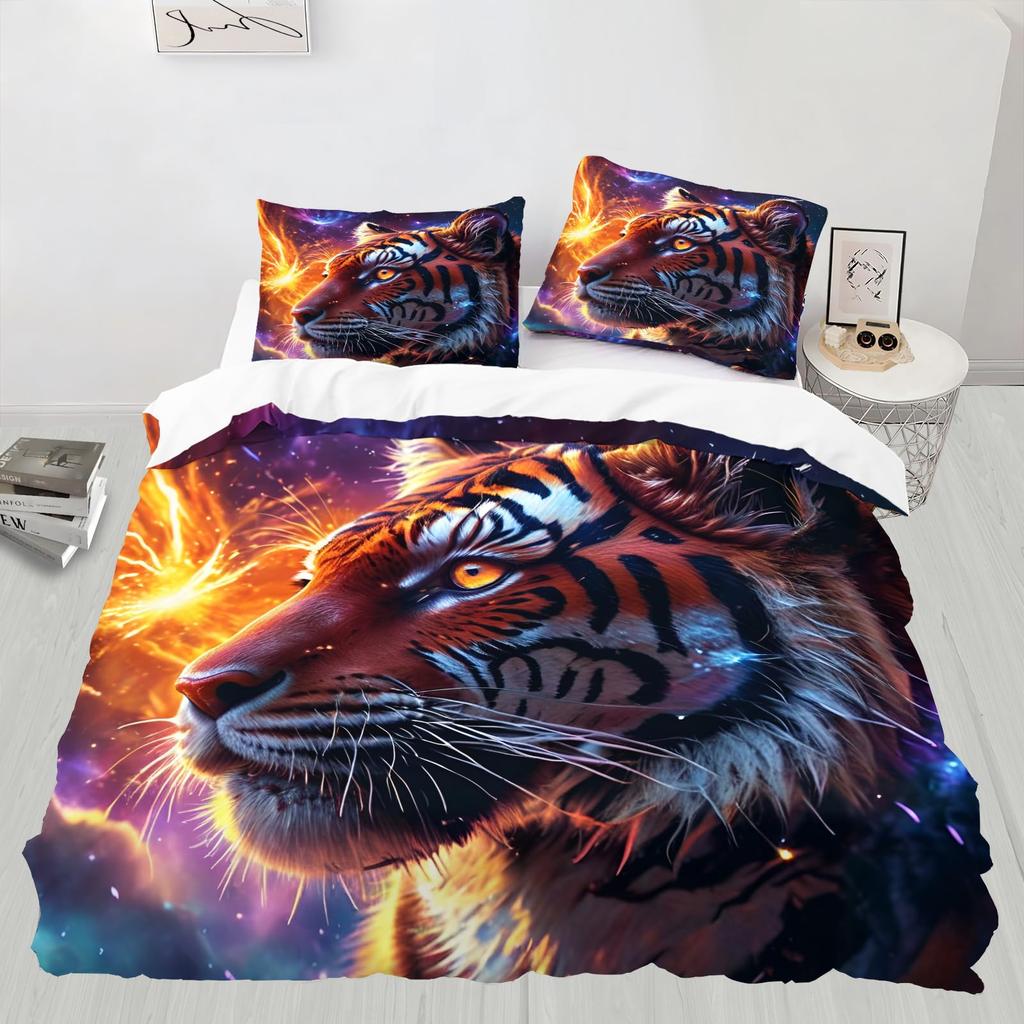 Tiger Duvet Cover Set For Teens Queen King Size Lightweight Quilt Covers Wildlife Pattern Bedding Set Bedroom Decor No Comforter