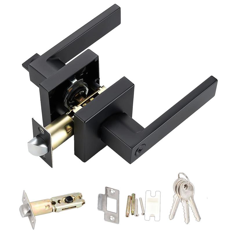 ABLZ-Heavy Duty Door Lever Door Lock Square Door Handles Entry Door Levers Front And Exterior Door Handle Set,With Key Durable