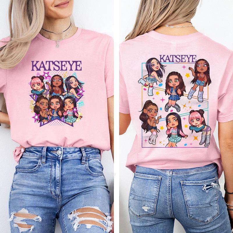 Korean Girl Group Katseye Double-Sided Print Short Sleeve T-Shirt, European Size Modal Top