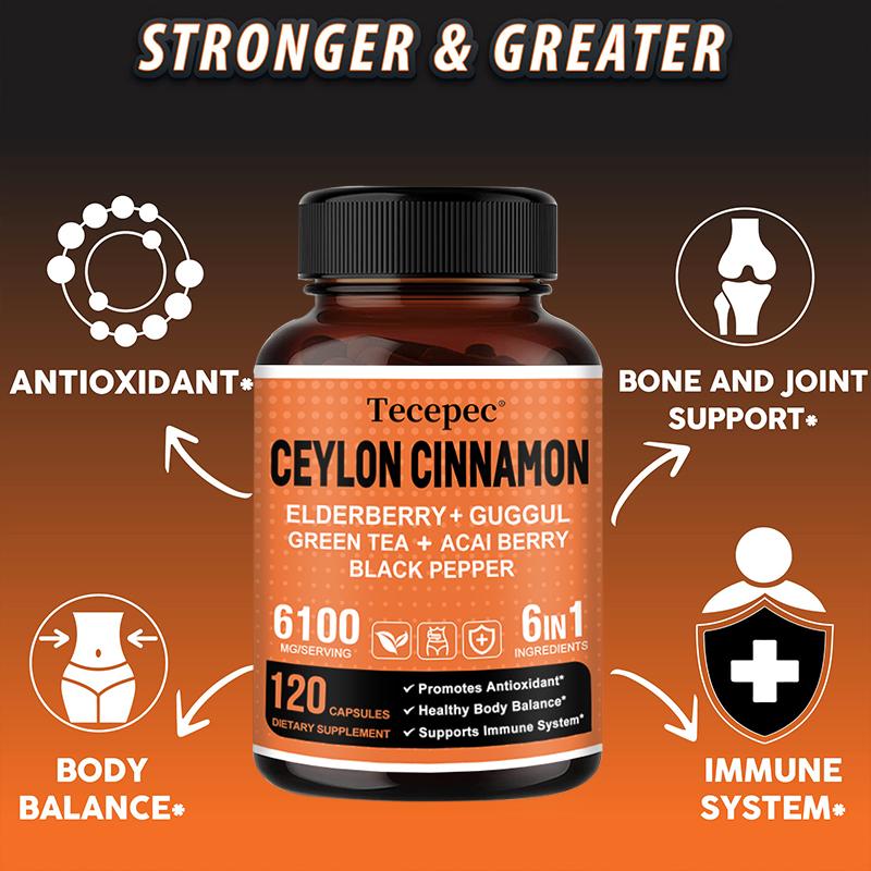 Ceylon Kaneel 3000 mg, Vlierbes 1000 mg, Guggul Hars 1000 mg, Acai Bes 500 mg, Groene Thee 120 capsules