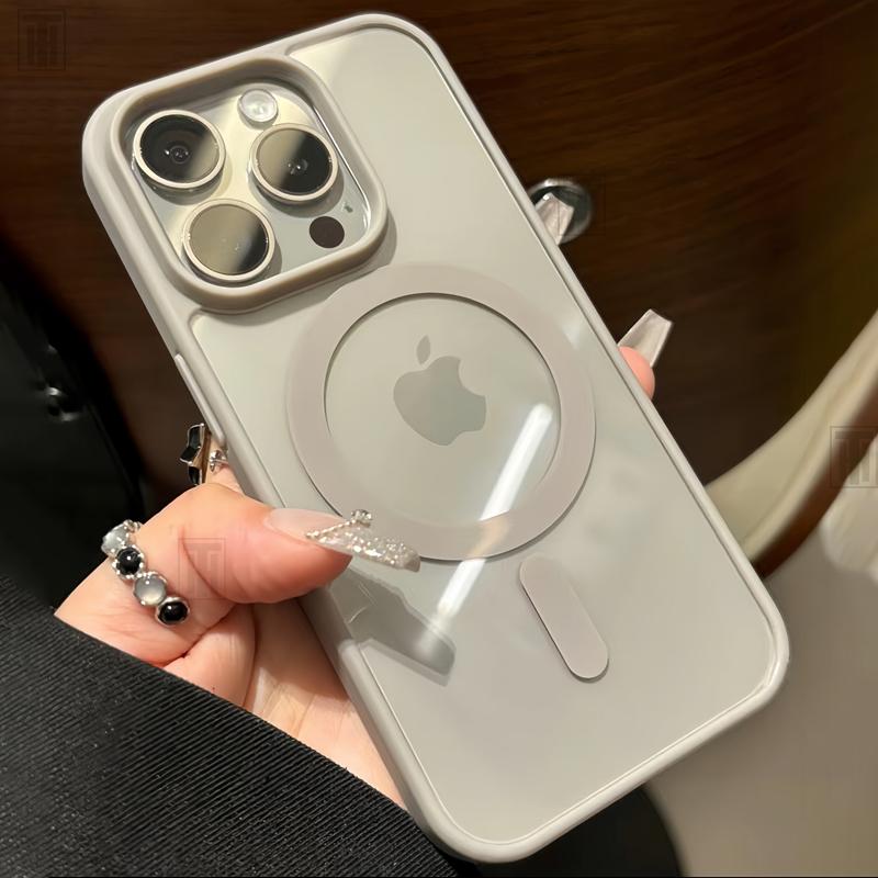 Titanium Gray Magnetic Transparent Case For iPhone 15 14 13 12 11 Pro Max Plus Magsafe in-car Antiskid Wireless Charging Cover