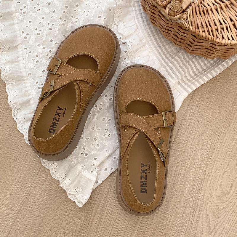 Retro French Versatile Thick-soled Shallow-mouth Single Shoes for Women's 2025 New Spring and Autumn with Skirts, Round Head Heightening Mary Jane