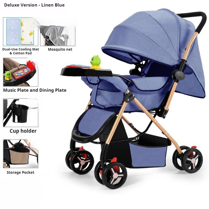Two-way Stroller Can Sit and Lie Down, Folding Light Stroller, High Landscape 0-3 Years Old Stroller