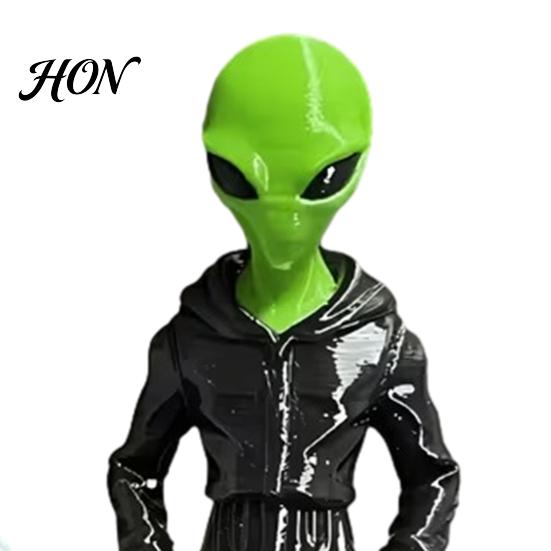 Statua Figurinea Aliena Stampata in 3D con Felpa, Figurinea Verde, Scultura Decorativa da Collezione Stile Street Sci-Fi, Decorazione da Scrivania Sci-Fi