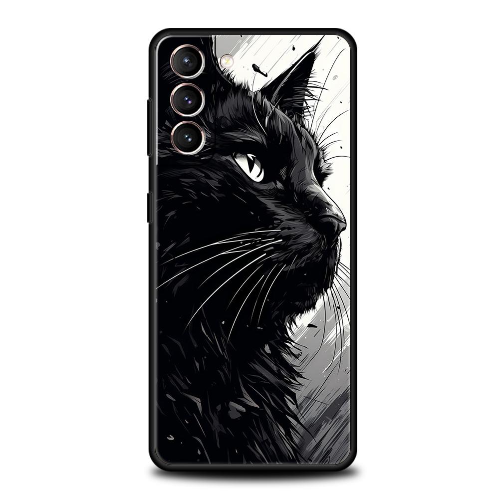 Black Cat Phone Case For Samsung Galaxy S25 S24 S23 S22 Ultra S20 S21 FE 5G S10 S9 Plus S10E Soft TPU Cover