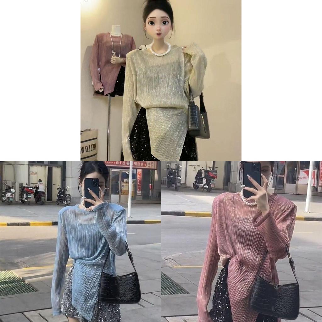 Hanbok Irregular Shine Thread Sun Protection Tshirt For Autumn Casual Women