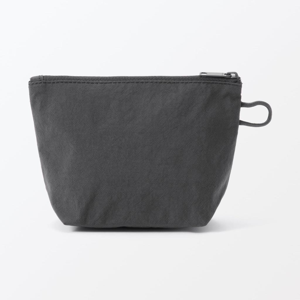 MUJI Wrinkle Nylon Gusset Pouch Dark Gray S 16.5×11×6 Cm