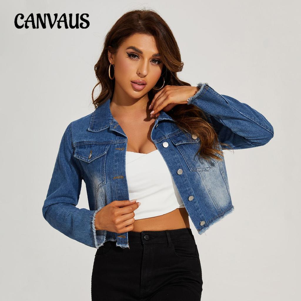 Giacca in denim primaverile e autunnale da donna, corta, in pelle di mucca