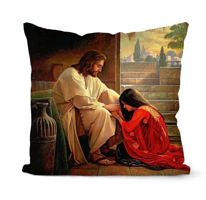 Nativity Cushions Case Retro Oil Painting Christmas Pillowcase Hot Jesus Christ Print Throw Pillows Case Sofa Chair Room Decor