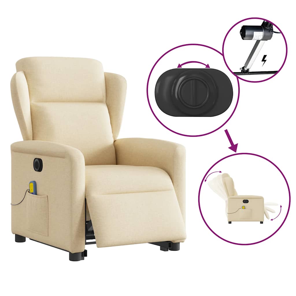 Electric Massage Recliner with Rising Function Cream Fabric