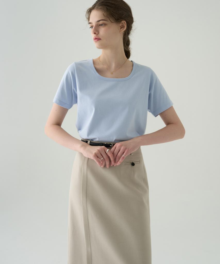 Deuloupisumeon Supima Silket U-Neck Short Sleeve T-Shirt [Beige]