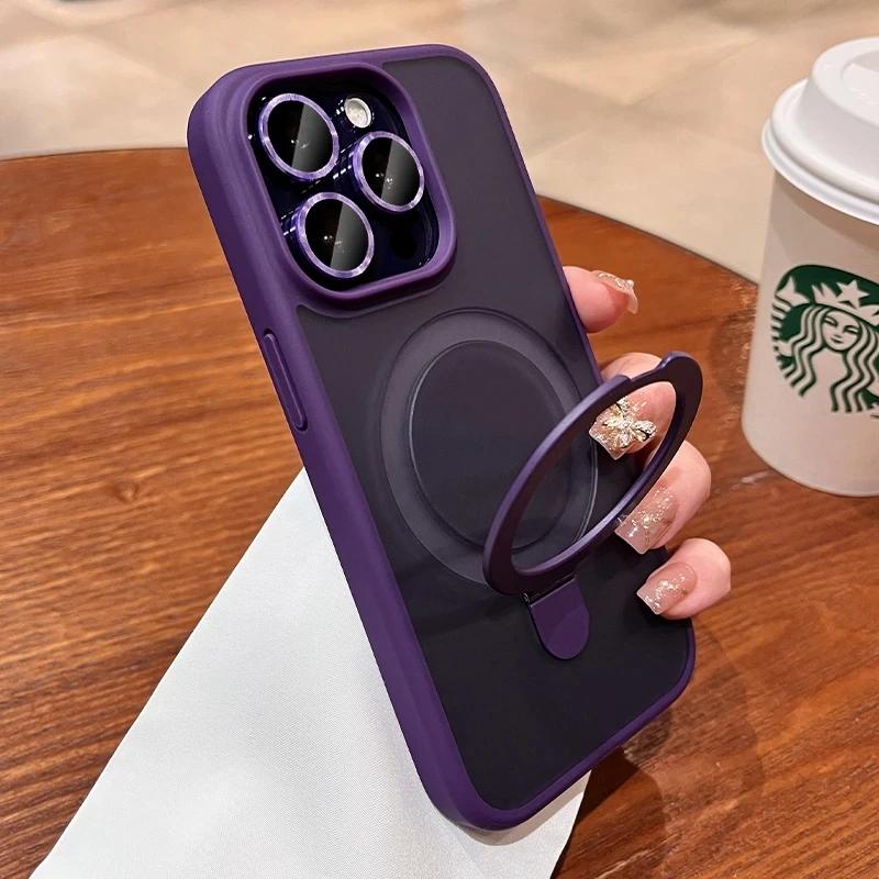 

Matte Ring Holder Glass Lens Case For iPhone 15 14 13 12 11 Pro Max 15 Plus For Magsafe Wireless Magnetic Hard Bumper Cover For iphone11Pro