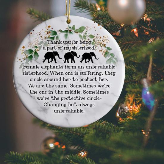 Yousheng Elephant Sisterhood Keepsake Sea Glass Art Christmas Ornament Inspirational Friendship Gift for Sisters Friends Women