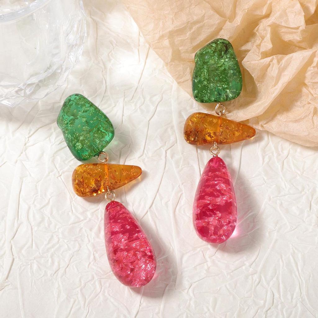 Gradiënt Vervaagde Acryl Hangende Oorbellen voor Vrouwen Retro Geometrische Splicing Drop Oorbellen Overdreven Feest Oor Accessoires