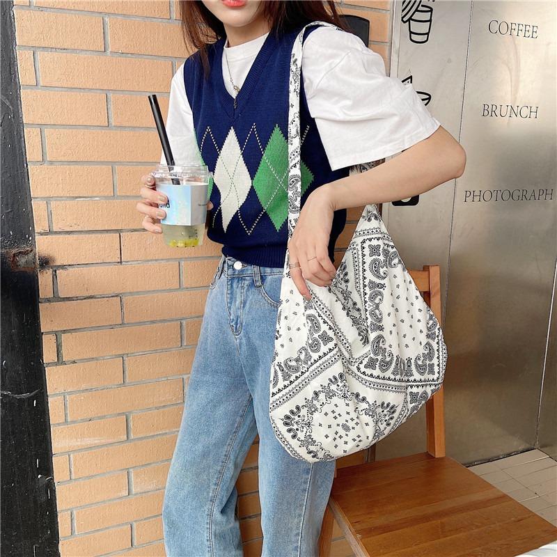 1 Light Retro Cashew Flower Oblique Span Shoulder Bag Casual Shopping Bag Fashion Canvas Bag Women